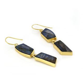 925 Sterling Silver earrings gold plated with labradorite asymmetric stones - 