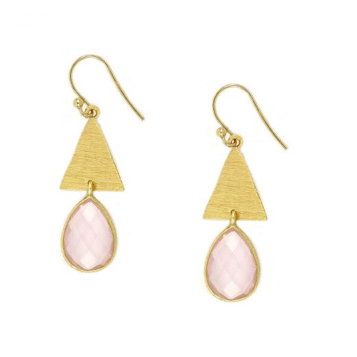 925 Sterling Silver earrings gold plated with rose quartz in drop shape