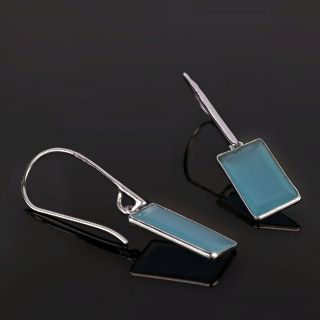 925 Sterling Silver earrings rhodium plated with aqua chalcedony in parallelogram shape - 