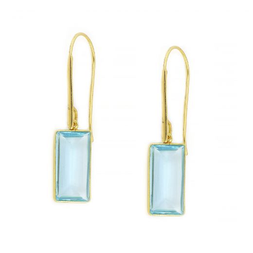 925 Sterling Silver earrings gold plated with aqua chalcedony in parallelogram shape