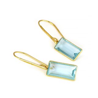 925 Sterling Silver earrings gold plated with aqua chalcedony in parallelogram shape - 