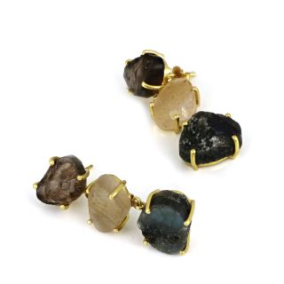 925 Sterling Silver earrings gold plated with smoky, golden rutile and labradorite - 