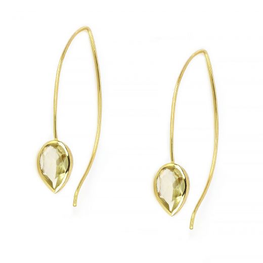925 Sterling Silver earrings gold plated with lemon stone in tear shape