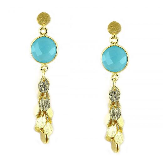 925 Sterling Silver earrings gold plated with aqua chalcedony and silver elements in tear shape