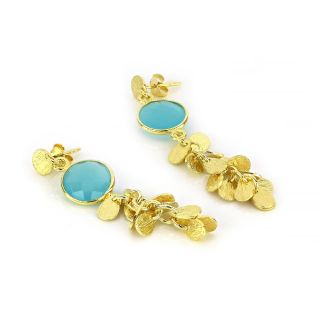 925 Sterling Silver earrings gold plated with aqua chalcedony and silver elements in tear shape - 