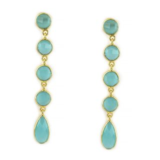 Χειροποίητα ασημένια σκουλαρίκια επιχρυσωμένα με τέσσερις στρογγυλές πέτρες θαλασσί χαλκηδόνιο και μία σχήμα δάκρυ