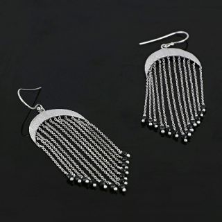925 Sterling Silver earrings rhodium plated with chains and black spinel - 