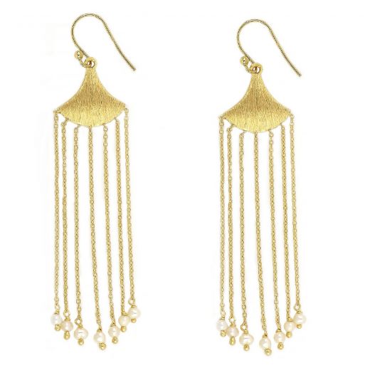925 Sterling Silver earrings gold plated with chains and fresh water pearls