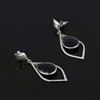 925 Sterling Silver earrings rhodium plated with black onyx in drop shape - 