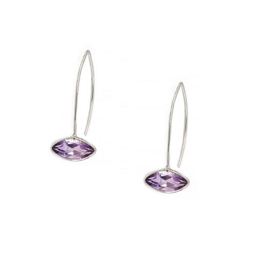 925 Sterling Silver earrings rhodium plated with amethyst in navette shape