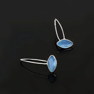 925 Sterling Silver earrings rhodium plated with blue chalcedony in navette shape - 
