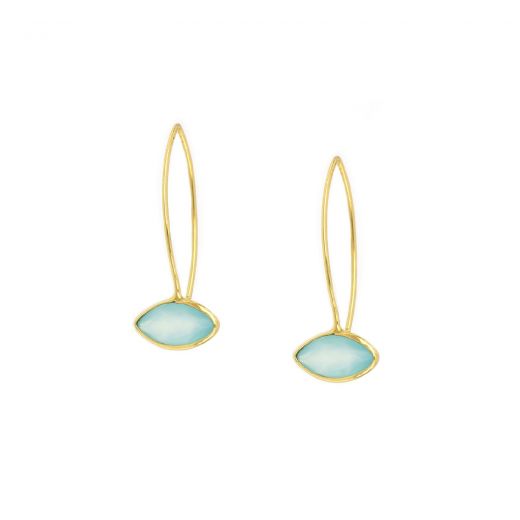 925 Sterling Silver earrings rhodium plated with aqua chalcedony in navette shape