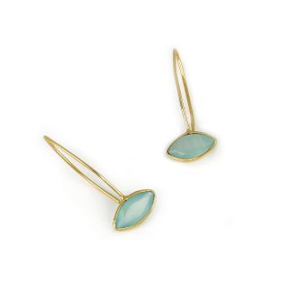 925 Sterling Silver earrings rhodium plated with aqua chalcedony in navette shape - 