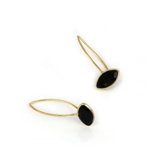 925 Sterling Silver earrings rhodium plated with black onyx in navette shape - 