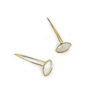 925 Sterling Silver earrings rhodium plated with a rainbow moonstone in navette shape - 