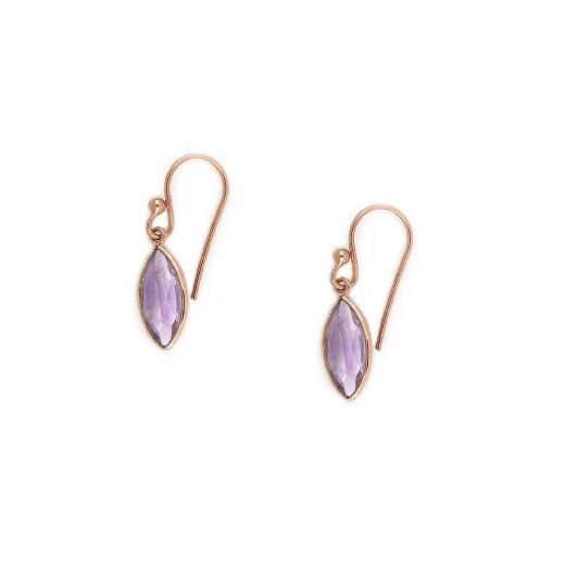 925 Sterling Silver earrings rose gold plated with amethyst in navette shape