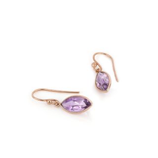 925 Sterling Silver earrings rose gold plated with amethyst in navette shape - 