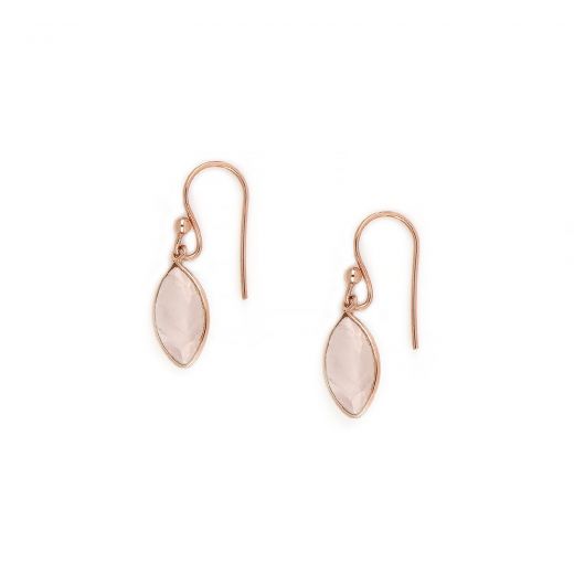 925 Sterling Silver earrings rose gold plated with rose quartz in navette shape