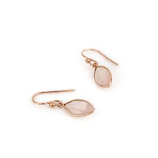 925 Sterling Silver earrings rose gold plated with rose quartz in navette shape - 