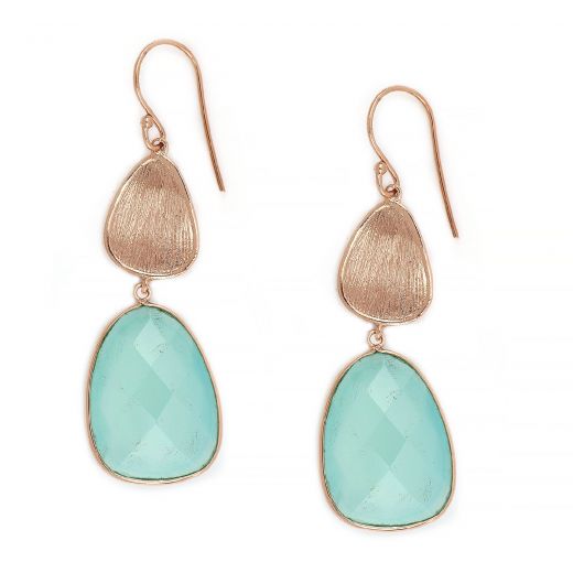 925 Sterling Silver earrings rose gold plated with aqua chalcedony