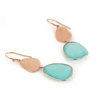 925 Sterling Silver earrings rose gold plated with aqua chalcedony - 