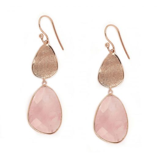 925 Sterling Silver earrings rose gold plated with rose quartz