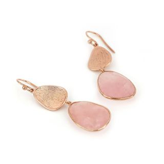925 Sterling Silver earrings rose gold plated with rose quartz - 