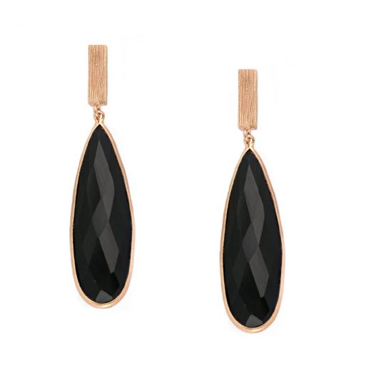 925 Sterling Silver earrings rose gold plated with black onyx