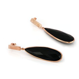 925 Sterling Silver earrings rose gold plated with black onyx - 