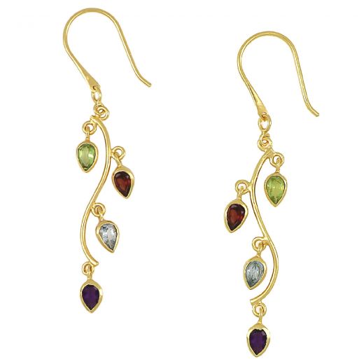 Handmade silver earrings gold plated with peridot, garnet, blue topaz and amethyst stones