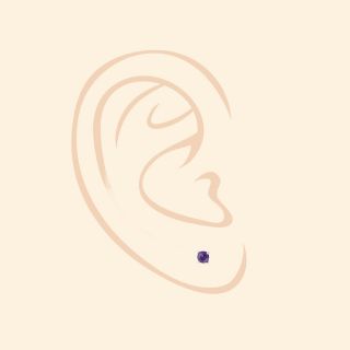 925 Sterling Silver earrings rhodium plated with round Amethyst 3mm - 