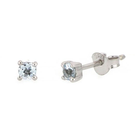 925 Sterling Silver earrings rhodium plated with round Aquamarine 3mm