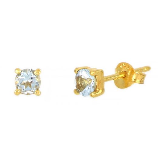 925 Sterling Silver earrings gold plated with round Aquamarine 4mm