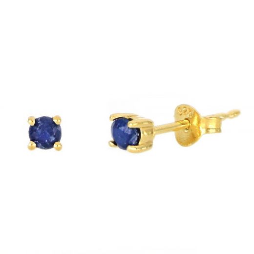 925 Sterling Silver earrings gold plated with round Sapphire 3mm