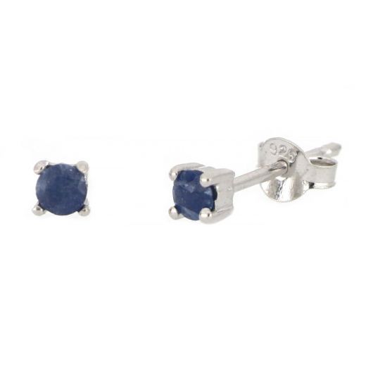 925 Sterling Silver earrings rhodium plated with round Sapphire 3mm