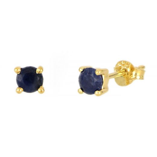 925 Sterling Silver earrings gold plated with round Sapphire 4mm