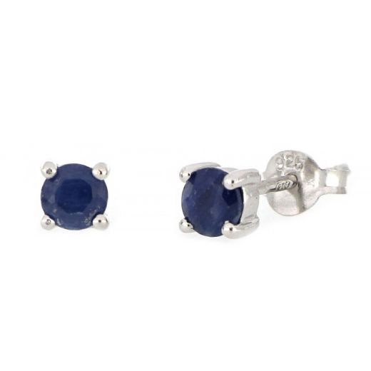 925 Sterling Silver earrings rhodium plated with round Sapphire 4mm