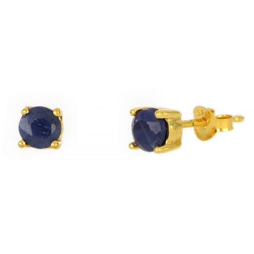 925 Sterling Silver earrings gold plated with round Sapphire 5mm