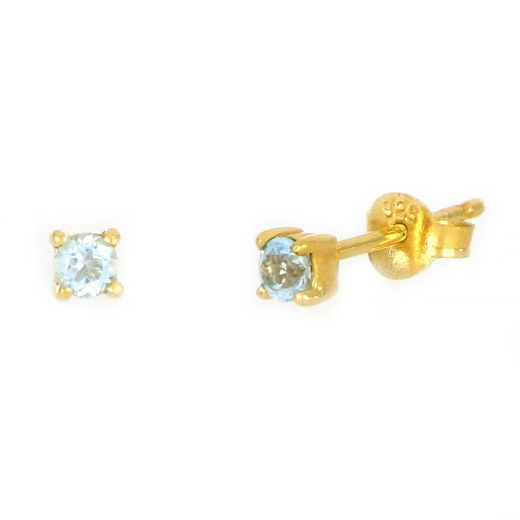 925 Sterling Silver earrings gold plated with round Topaz 3mm