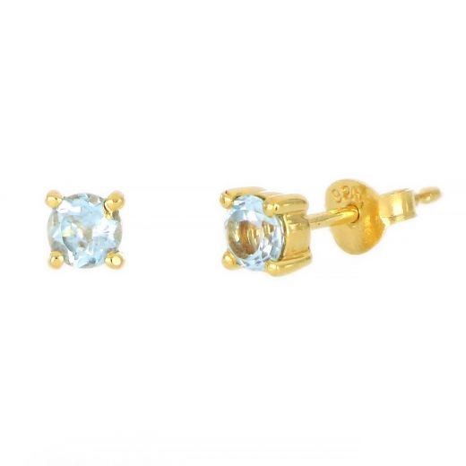 925 Sterling Silver earrings gold plated with round Topaz 4mm