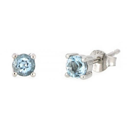 925 Sterling Silver earrings rhodium plated with round Topaz 4mm