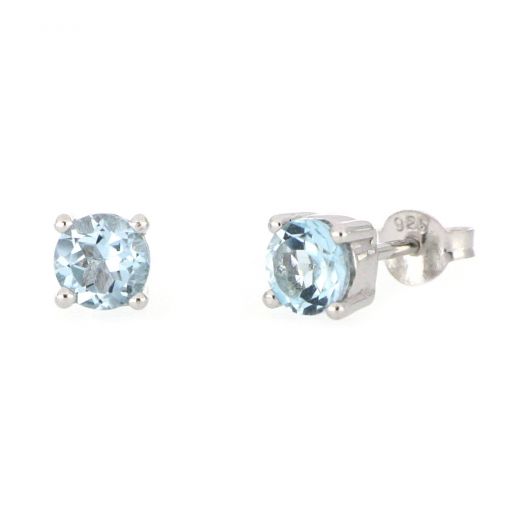 925 Sterling Silver earrings rhodium plated with round Topaz 5mm