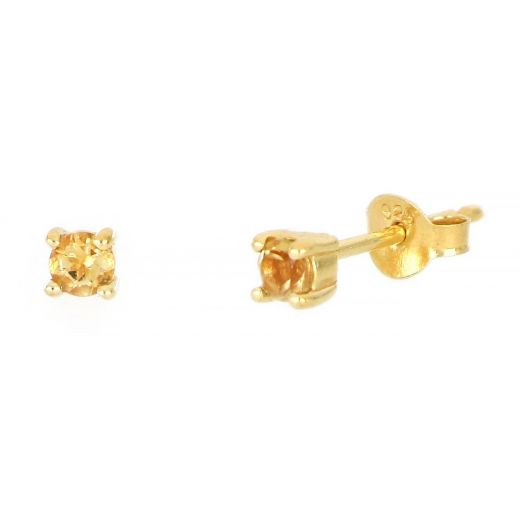 925 Sterling Silver earrings gold plated with round Citrine 3mm