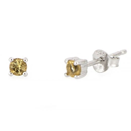 925 Sterling Silver earrings rhodium plated with round Citrine 3mm
