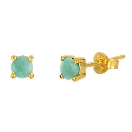 925 Sterling Silver earrings gold plated with round Emerald 4mm