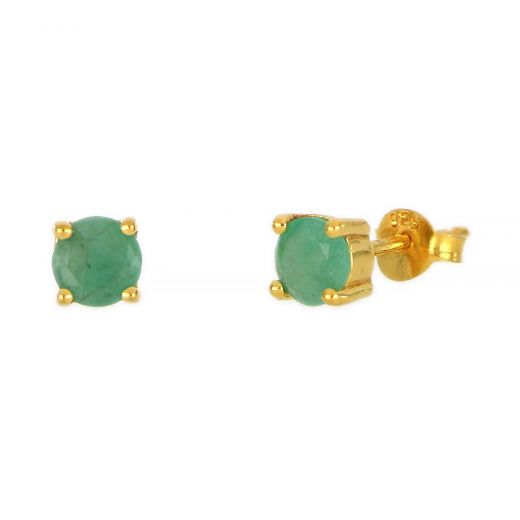 925 Sterling Silver earrings gold plated with round Emerald 5mm