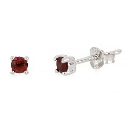 925 Sterling Silver earrings rhodium plated with round Garnet 3mm