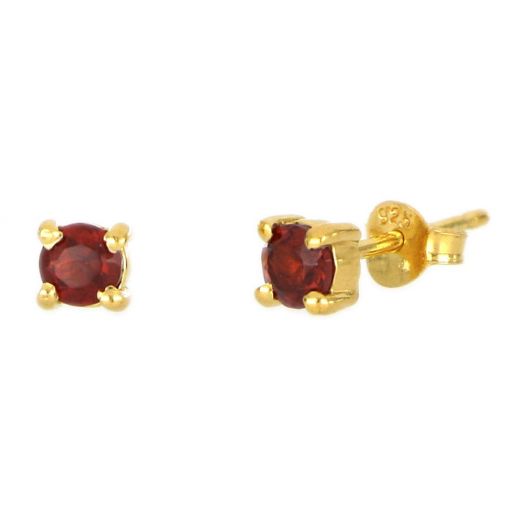 925 Sterling Silver earrings gold plated with round Garnet 4mm