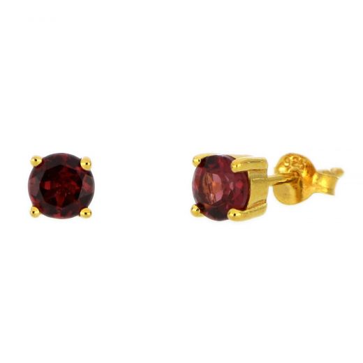 925 Sterling Silver earrings gold plated with round Garnet 5mm