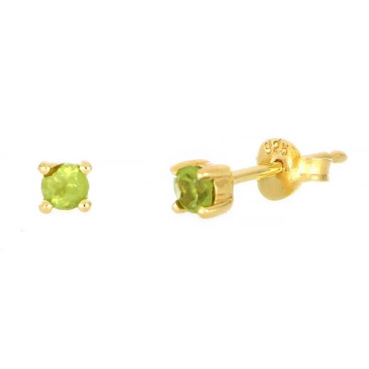 925 Sterling Silver earrings gold plated with round Peridot 3mm